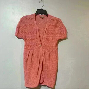 J. Jill Knitted Short-sleeve 1 Button Linen-blend Cardigan, Women's Size S Pink
